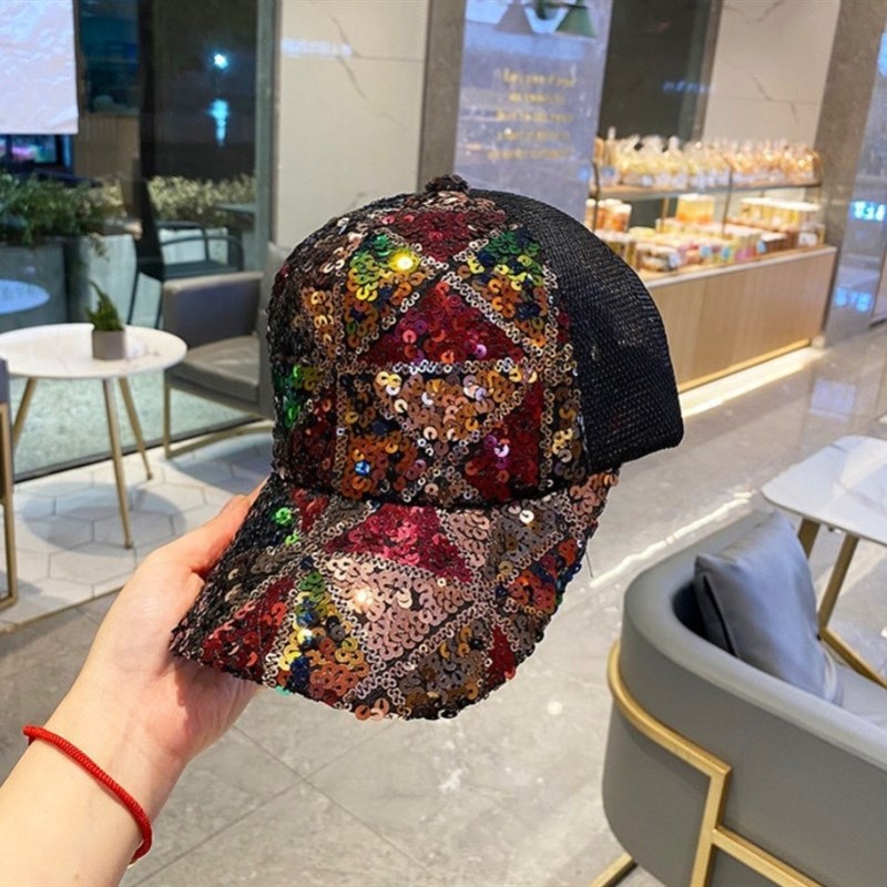 Hat female South Korea colorful sequined peaked cap q summer breathable mesh baseball cap youth travel shopping sunshade