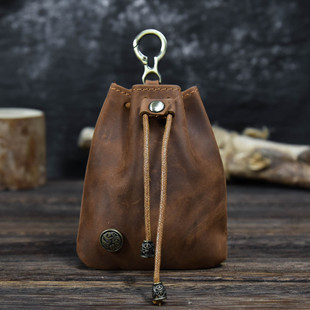 New Creative Retro Coin Purse Men's and Women's Crazy Horse Leather Handmade Shattered Silver Bag Creative Drawstring Coin Bag Factory Wholesale