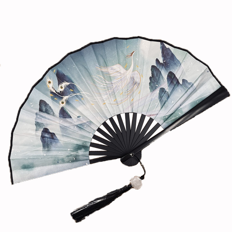 8 inch national fashion fan National style Chinese style fan double-sided silk cloth men's fan tassel ink painting fan antique folding fan