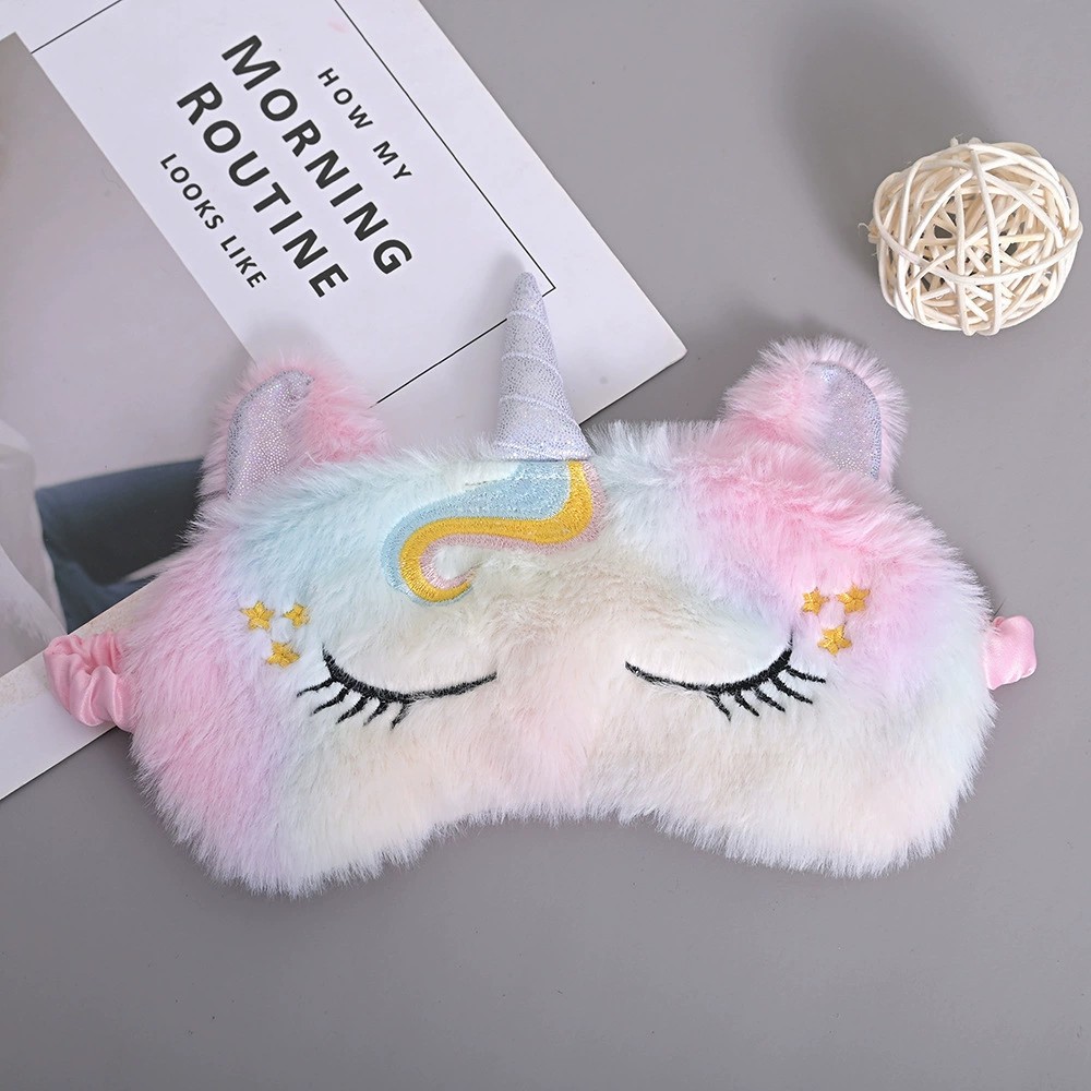 2022 new Unicorn eye mask colorful plush shading eye mask girl cute travel Selling cute eye mask