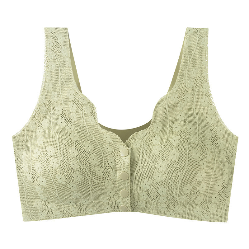 Mom's Middle-aged and elderly front buckle underwear comfortable seamless push-up wireless lightweight lace back plus size bra