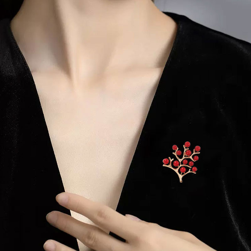 新款新娘紅色喜慶合金樹枝珊瑚配飾輔料結婚珍珠胸針衣飾廠家
