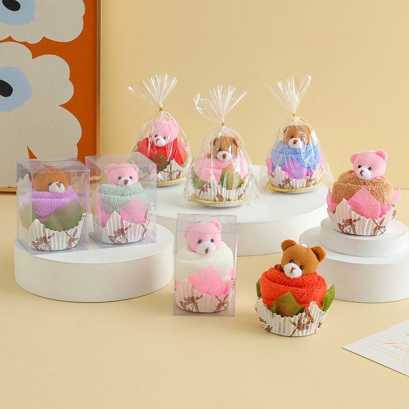 Cute Bear Cup Creative Shape Cake Towel Wedding Wedding Birthday Gift Valentine's Day Event Gift