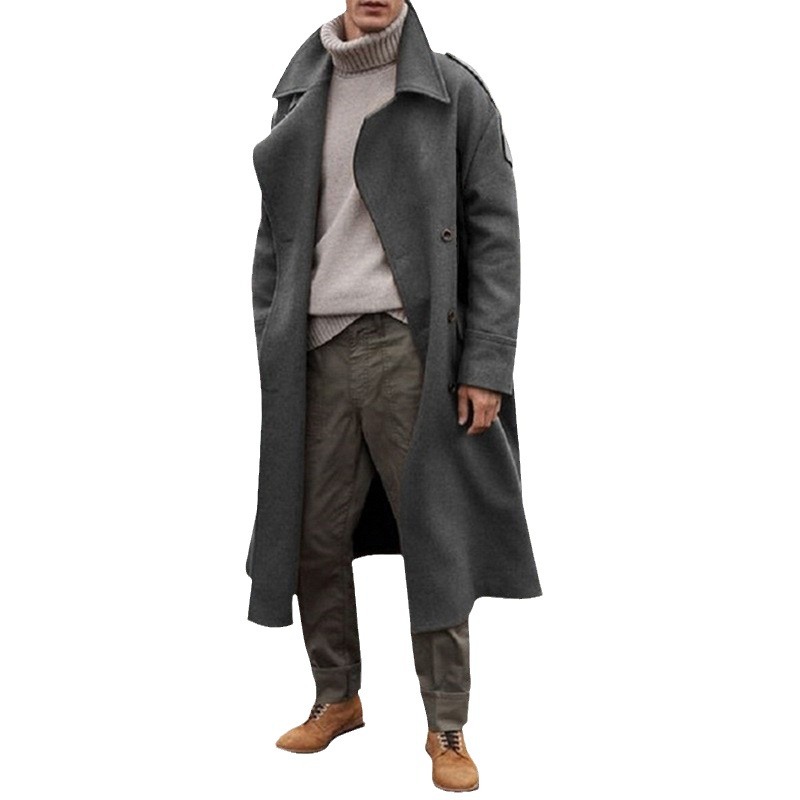 2023 AliExpress men's extended trench coat foreign trade wholesale men's overknee trench coat Amazon explosion order