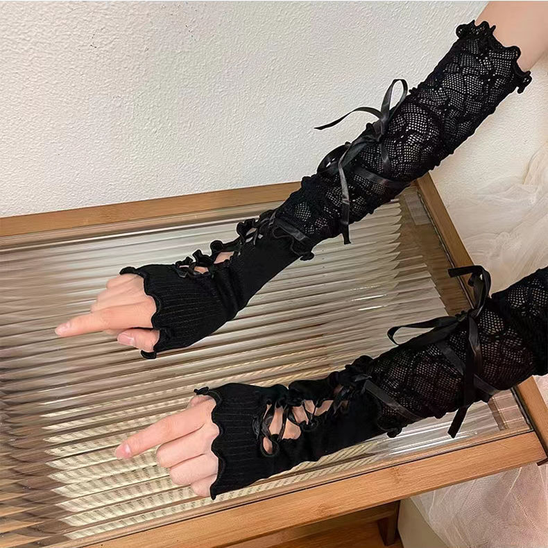 Y2g Lolita gloves ballet style white lace oversleeve women's thin summer sun protection hot girl lace gloves_voghion.com