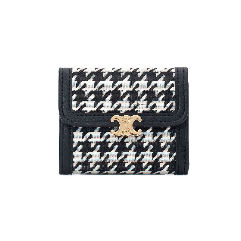 Autumn and Winter New Fashion Houndstooth Wallet Women's Short Folding Coin Clip Trendy Fashion Contrast Color Multi-card Card Holder