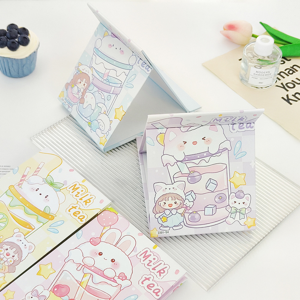 New portable cute cartoon folding paper mirror student dormitory creative dressing table three-dimensional makeup mirror wholesale