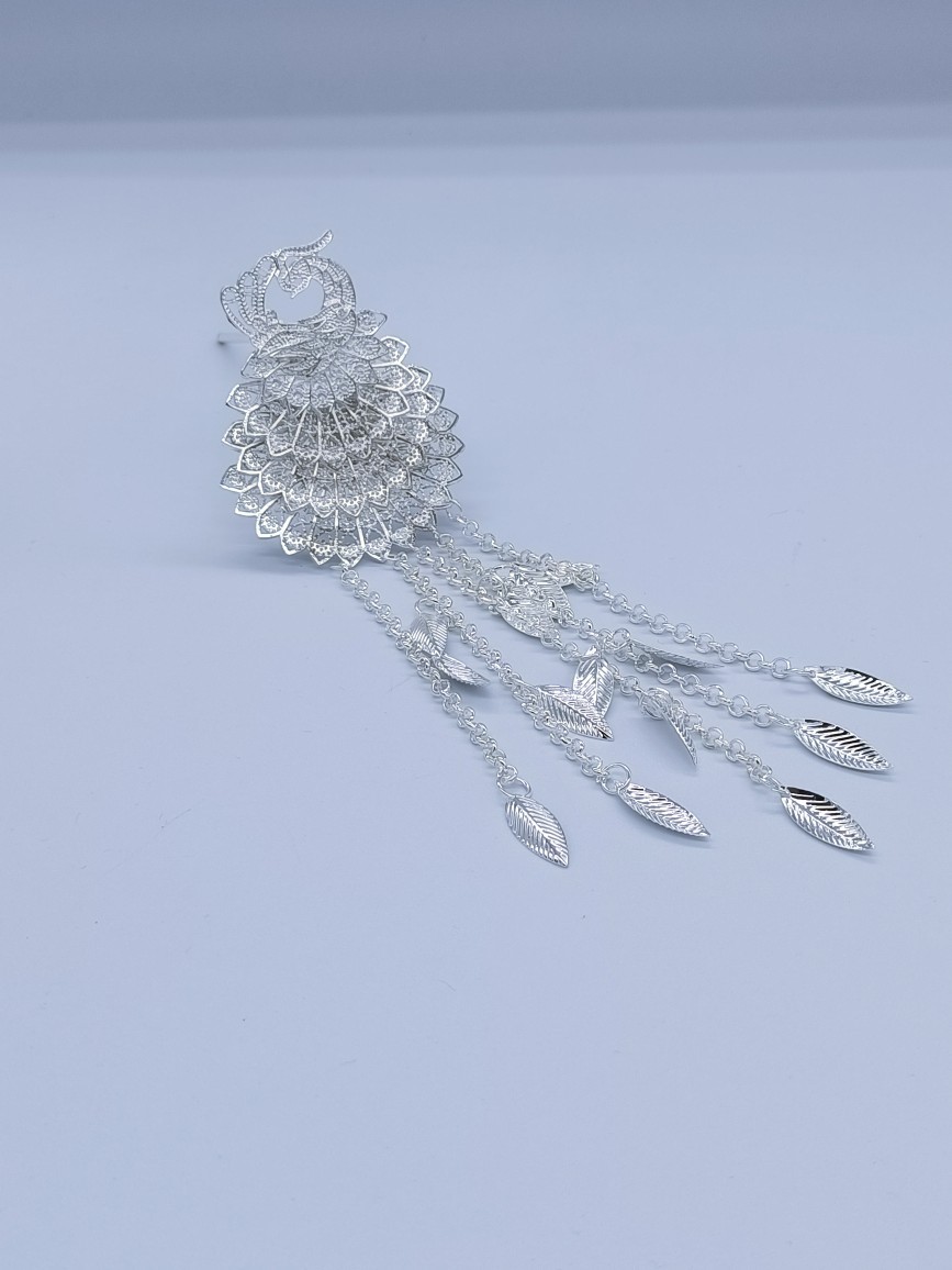 Peacock with Chain Hair Hairpin Thailand Myanmar Laos Exotic Style Jewelry Vintage Characteristic All-match Hairpin