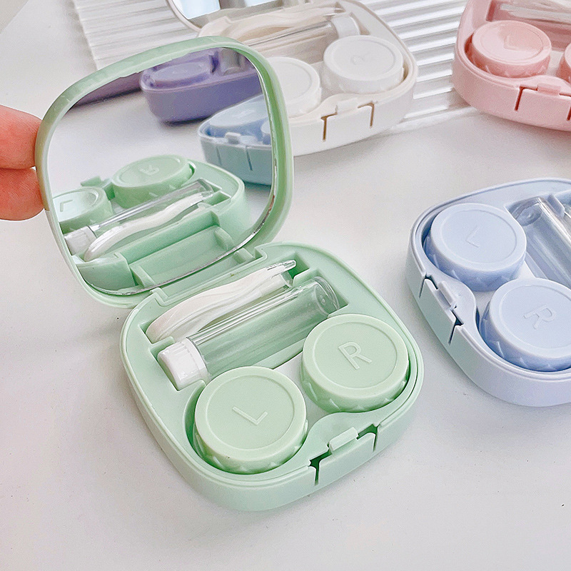 Beauty pupil box cute cartoon contact lens couple Box care box INS portable cartoon box with mirror