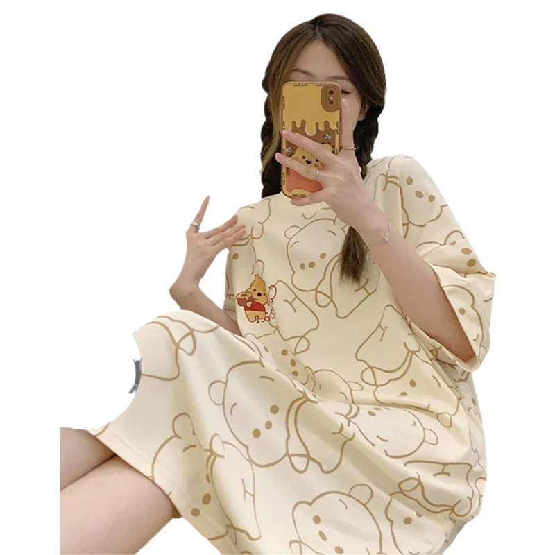 Factory Outlet Nightdress Short Sleeve Summer Loose Obesity with Chest Pad Pajamas Women's Home Clothes Cross-border Amazon Hot Sale
