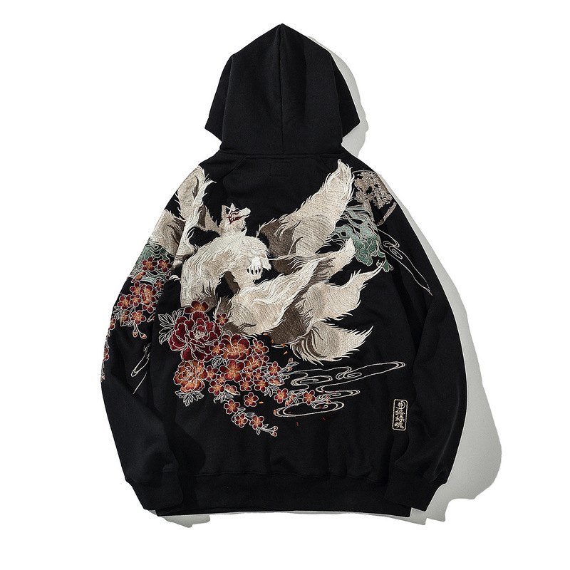 Autumn and Winter National Fashion New Nine-Tail Fox Embroidered Hooded Sweater Japanese Style Youth Yokosuka Fashionable Men's Top All-Match