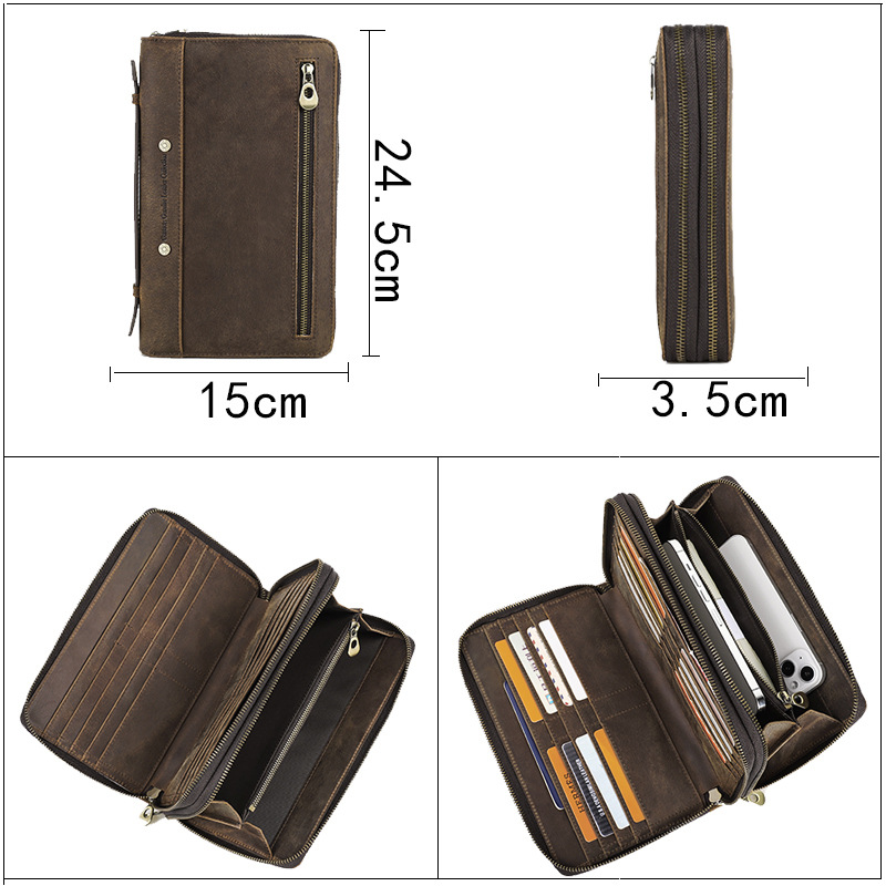 Black Angel RFID Crazy Horse cowhide European and American fashion Men's clutch large capacity cross-border supply men's storage bag