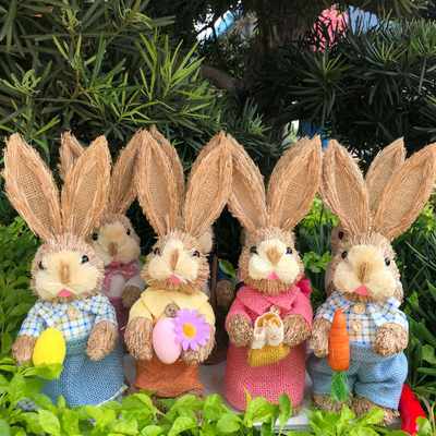 [25cm Mini Straw Rabbit] Easter Decoration Cute Ornaments Exquisite Hand Gift Small Prize Birthday Gift