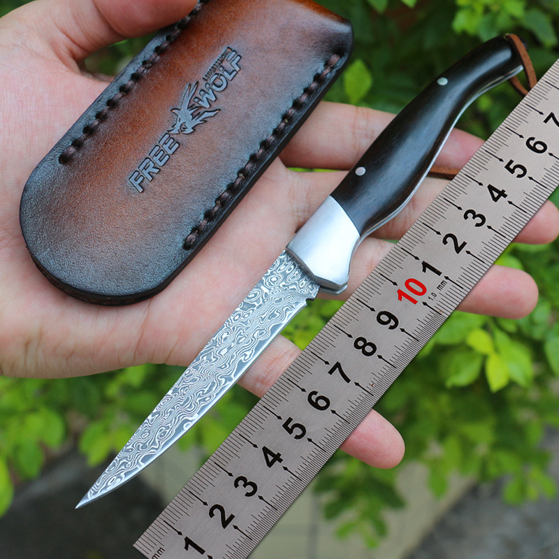 Multifunctional knife wilderness blade survival knife Damascus ebony folding knife high hardness military generation