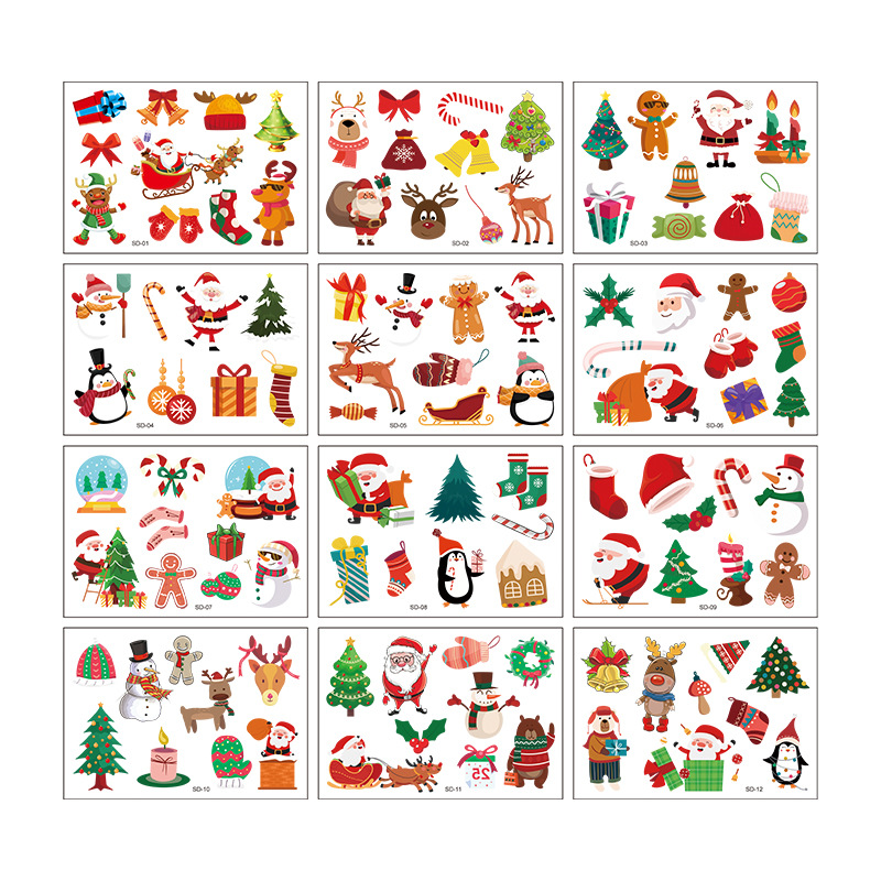Factory spot wholesale Christmas tattoo cartoon holiday party Santa snowman children stickers