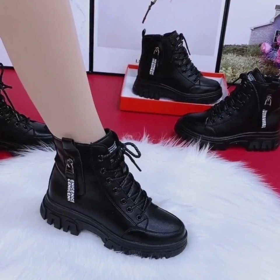 Soft leather Martin boots Women's 2023 autumn and winter New plus velvet comfortable all-match short boots British wind women's boots cotton boots wholesale