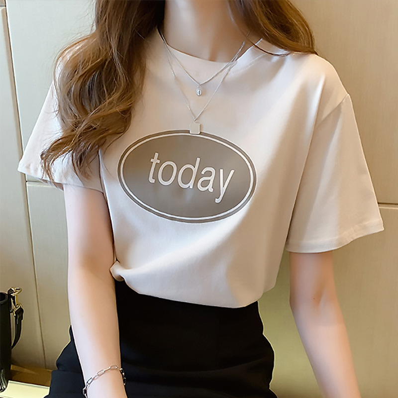 Short-sleeved T-shirt women's ins tide 2023 new summer Korean student letter printed top women's clothing a generation of hair
