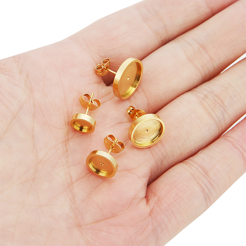 Stainless steel lathe earring holder 6-12mm European and American time gem earring accessories with ear plug diy earring accessories
