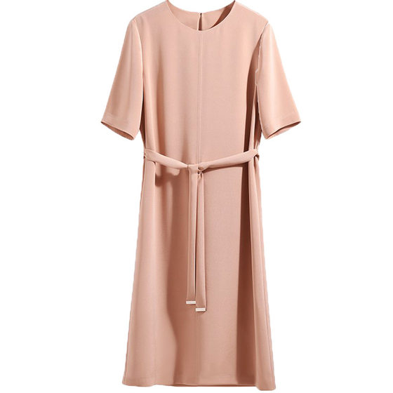 French style half-length dress 2023 Summer new design sense niche fashion light mature style solid color round neck midi dress