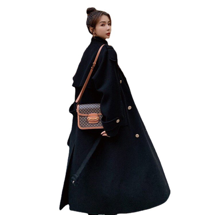 Hepburn Wind Coat Women's Winter Thickened Fashionable Elegant Popular Korean Loose Double-breasted Woolen Coat Trendy_voghion.com