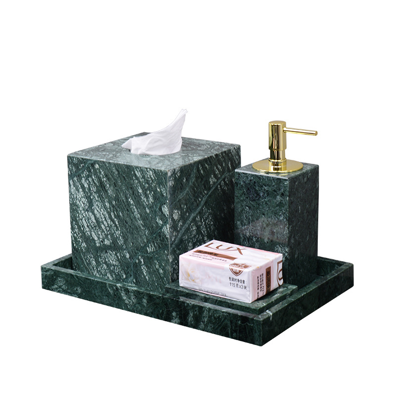 Marble green bathroom wash kit wash table tray lotion bottle cotton swab jar bathroom three four piece set ins