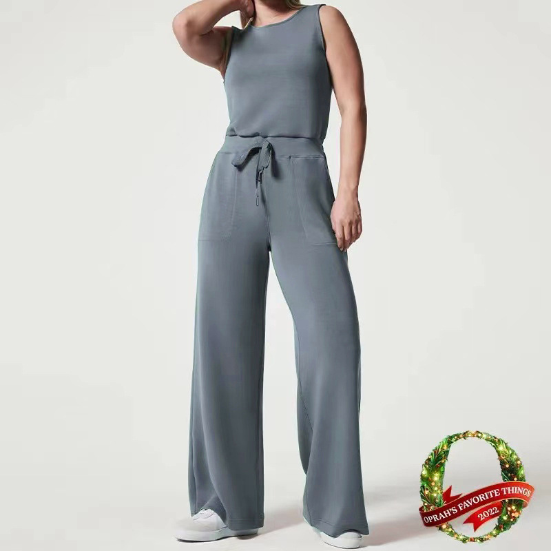 Spring/Summer 2023 New All-match European and American Fashion Slim Casual Women's Sleeveless Solid Color Commuter Trousers Jumpsuit