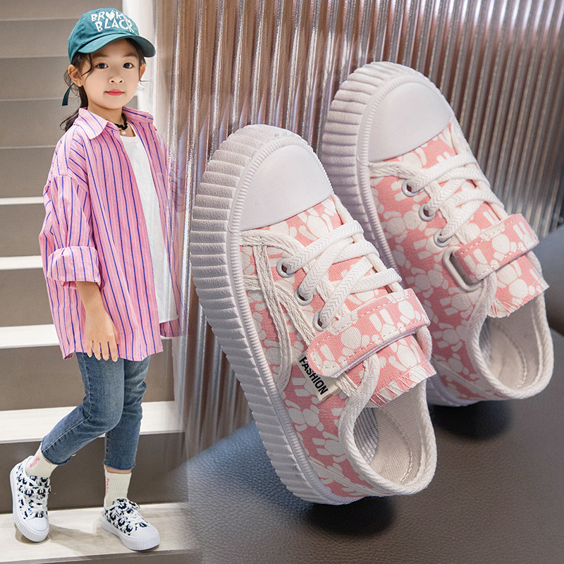 Girls Bear Skate Shoes Boys Canvas Shoes 2023 New Spring and Autumn Children's Fashion Casual Shoes Breathable Sneakers Trendy