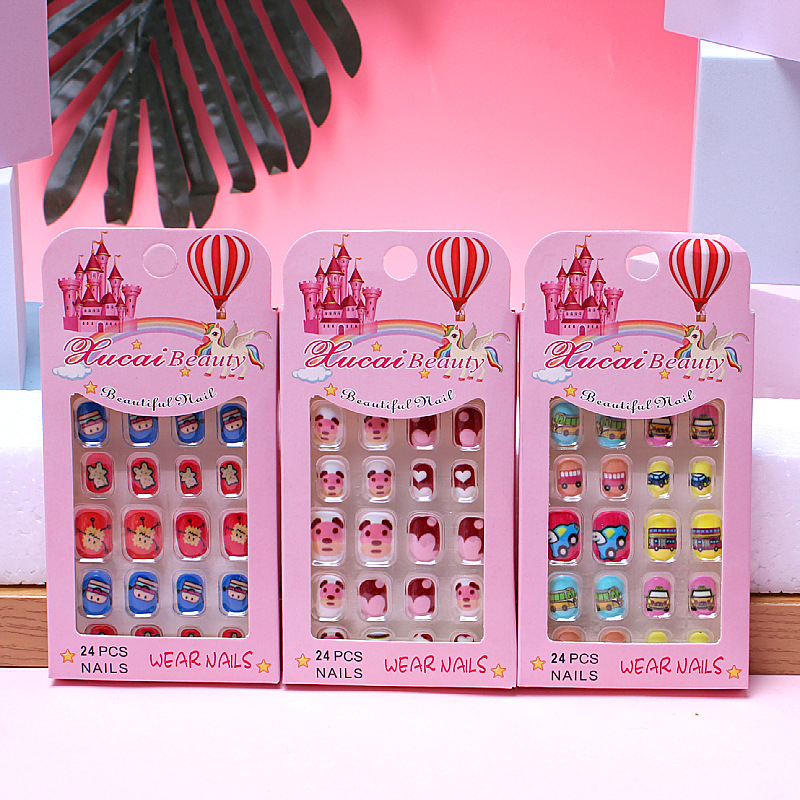 24 Pieces of Children's Nail Art Finished Fake Nail Patch Nail Patch Adhesive Patch Internet Celebrity Jewelry Wearable Nail Patch