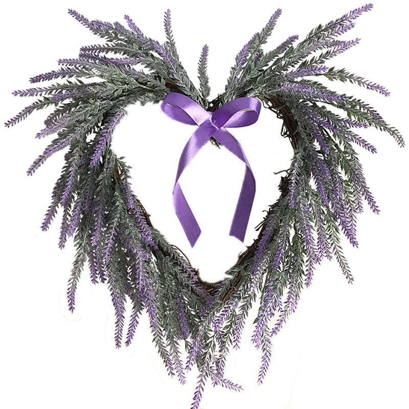 New Lavender Wall Hanging Heart-shaped Wreath Wreath Home Wall Decoration Wedding Door Lintel Flower Valentine's Day Hanging Cross-Border