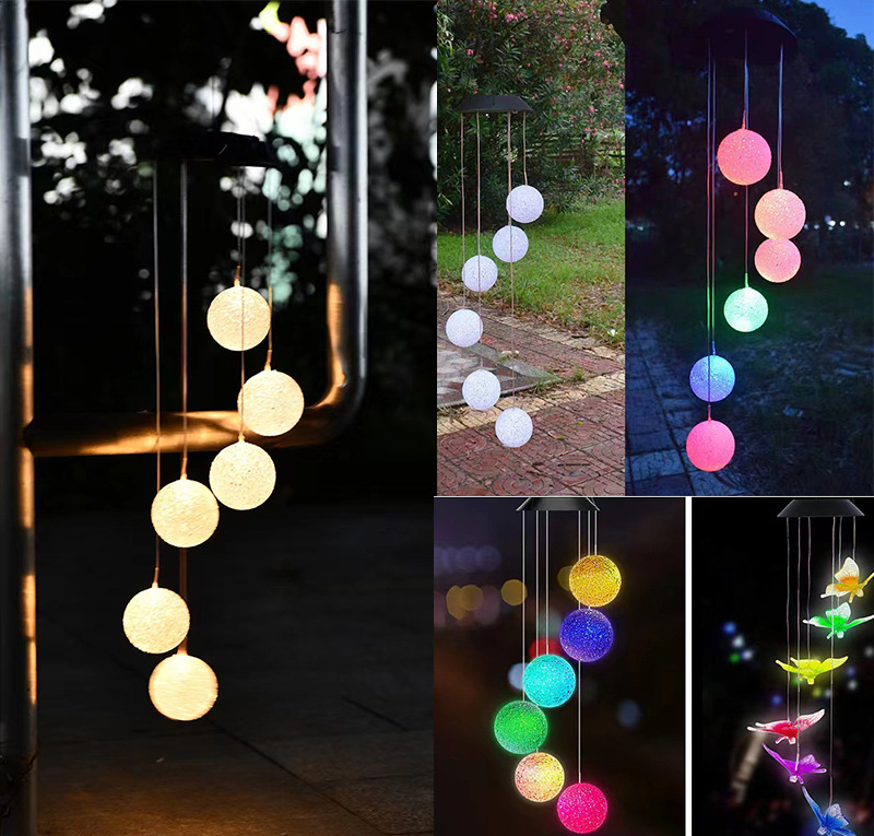 Solar wind bell lamp balcony terrace decorative chandelier outdoor waterproof particle ball and other landscape decorative lights