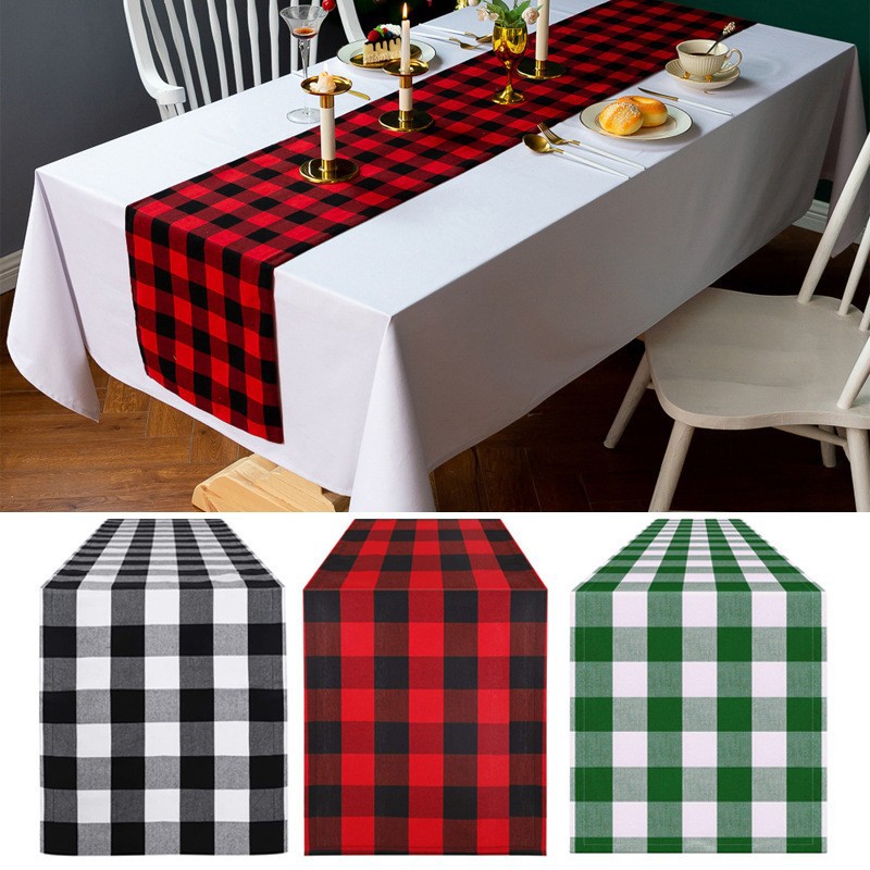 Amazon red black and white plaid table runner decoration Christmas Festival Home linen table mat Nordic napkin wholesale