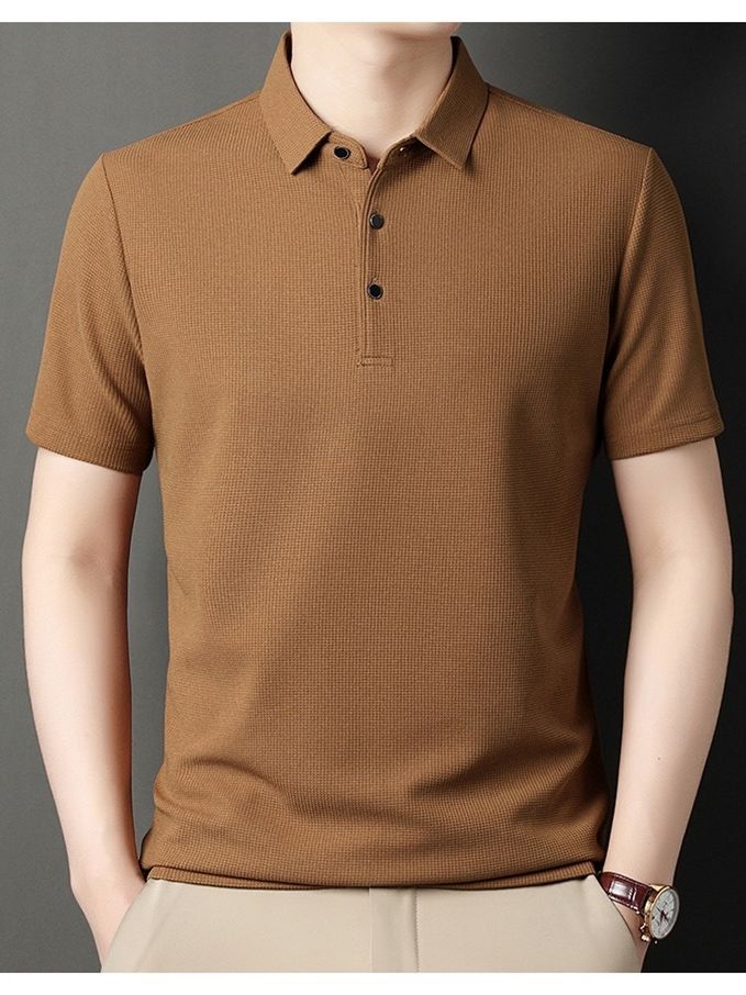 Men's Short-sleeved Lapel T-shirt Summer Waffles Solid Color Polo Shirt All-match Trendy Brand Men's Top Cross-border T-shirt