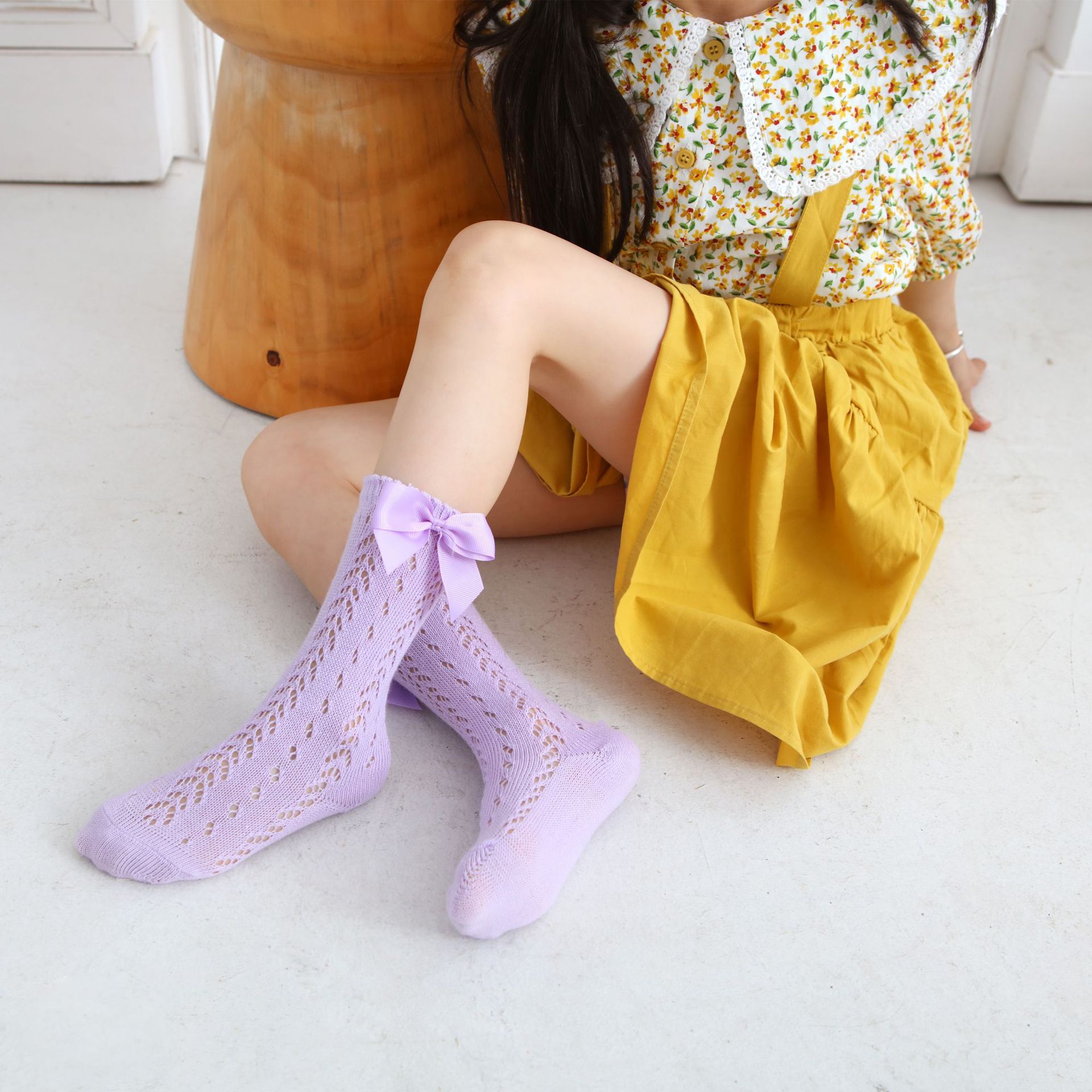 Circles Baby Mesh Newborn Korean Baby Bow Hollow Long Tube Spot Children's Socks Dance Children's Socks
