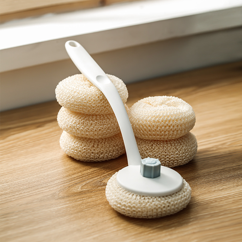 Nano bamboo wood fiber non-stick pan long handle pot brush kitchen cleaning and washing multi-function dish washing steel wire ball brush