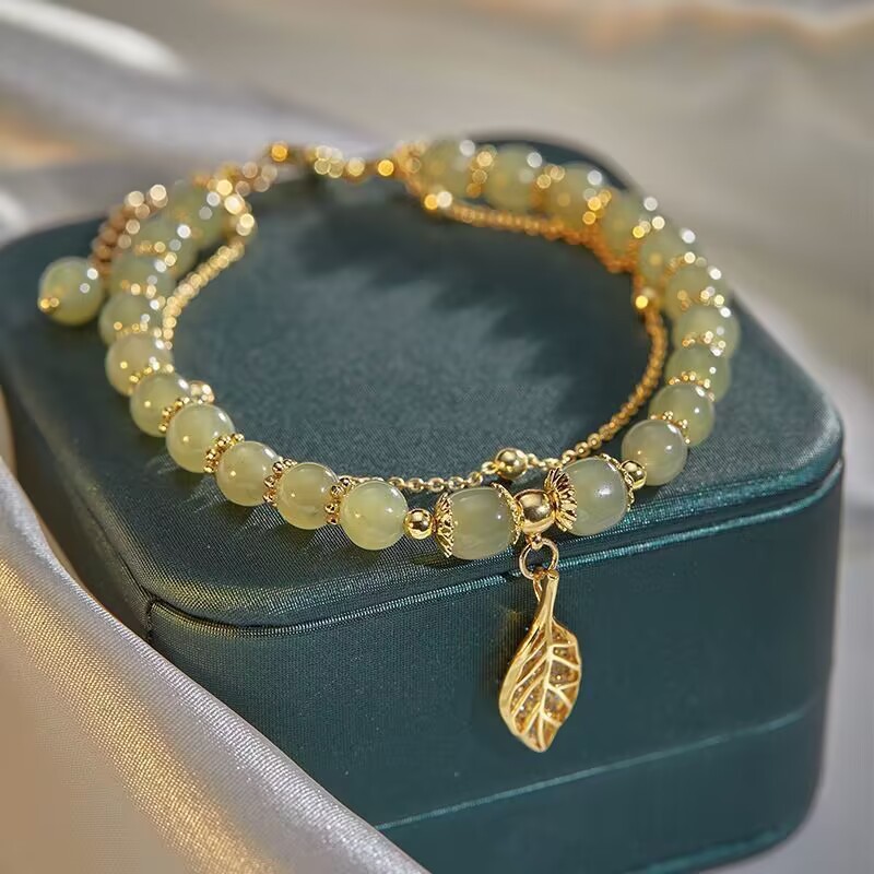 Qixi Valentine's Day high-grade bracelet Golden branch jade leaf light luxury niche bracelet high-end gift for girlfriend