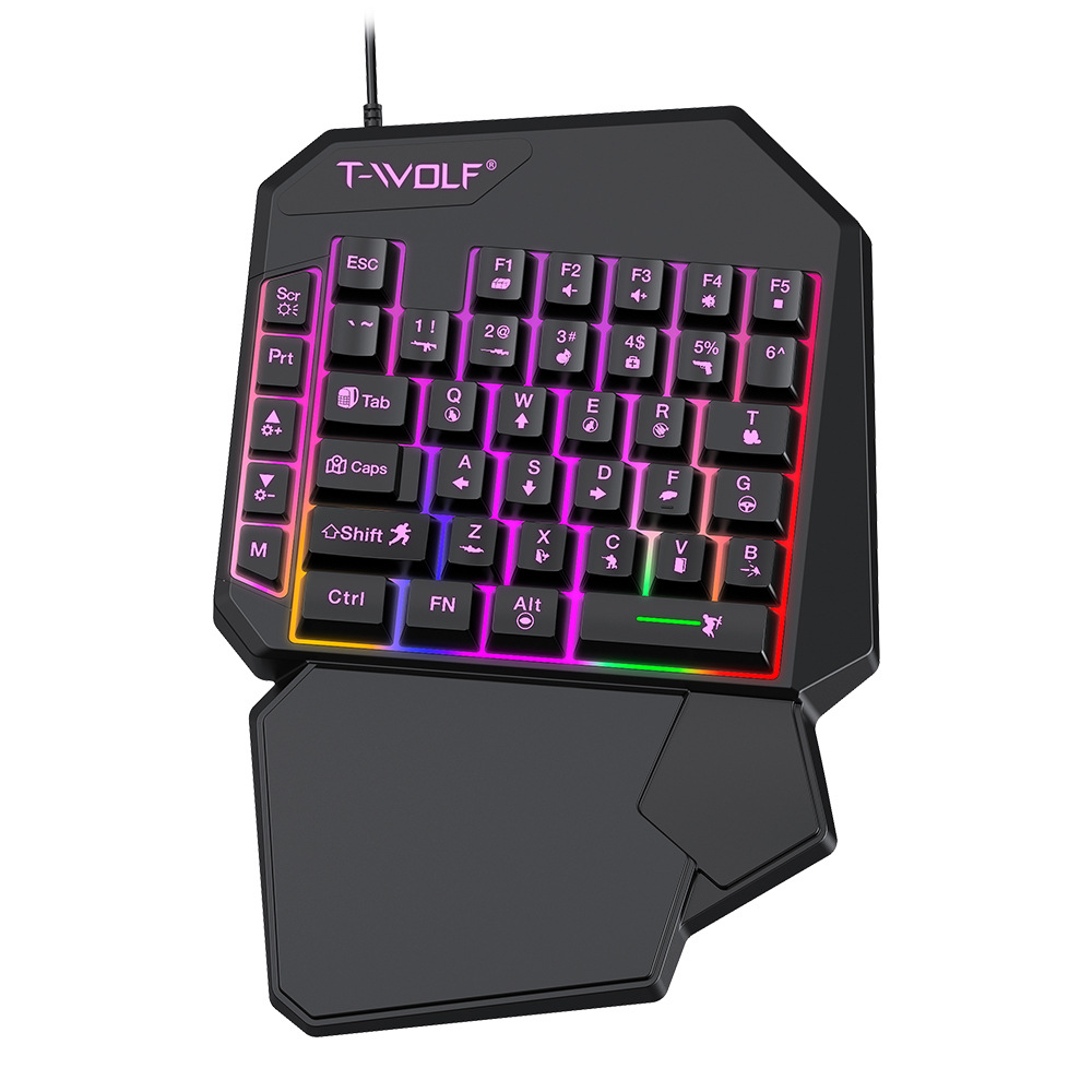 T-WOLF Thunder Wolf T19 One-handed Game Keyboard Mechanical Feel Left-handed Keypad Mobile Phone Throne Eating Chicken Cross-border