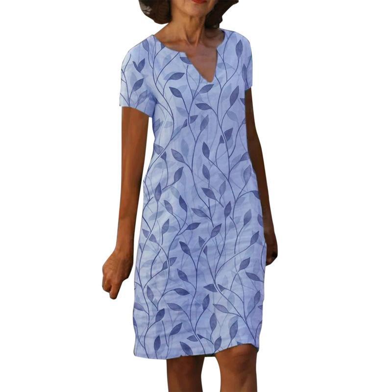 2022 Amazon New European and American Cross-border Women's Cotton and Linen Digital Printing V-Neck Loose Dress