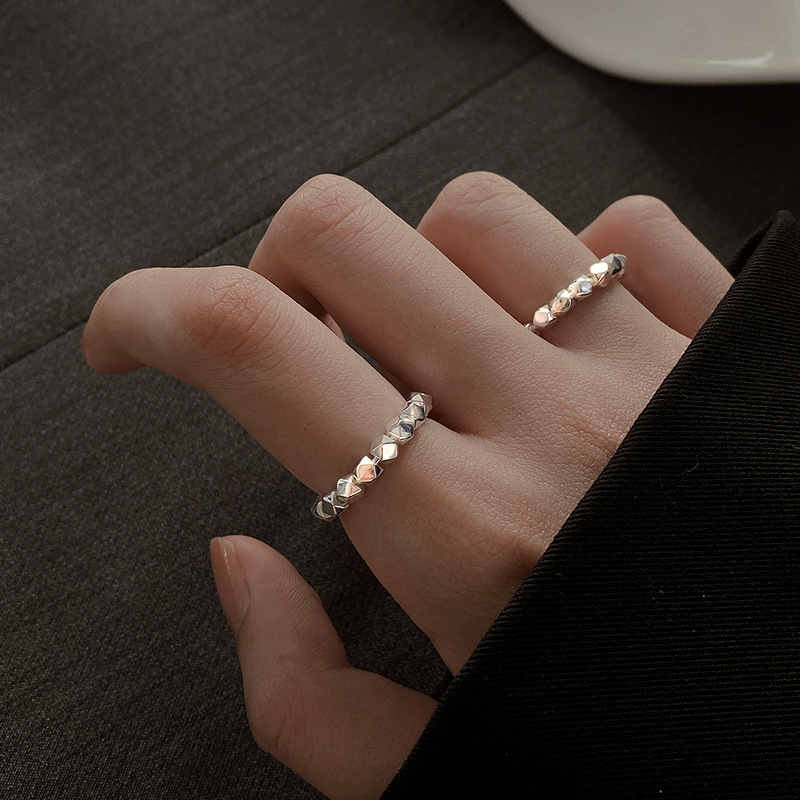 925纯银碎银几两戒指女年新款不规则设计感潮食指戒开口指环