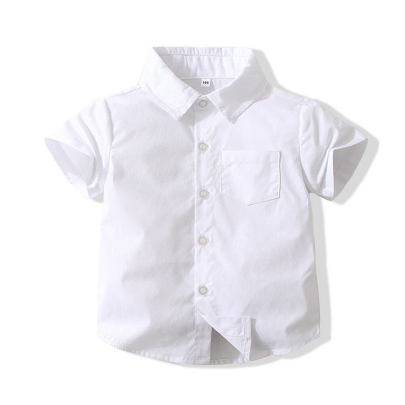 Boy's Gentleman's Dress Strap Pants Set Summer College Fashion Children's Short-sleeved Cotton Shirt Fashion Strap Three-piece Set