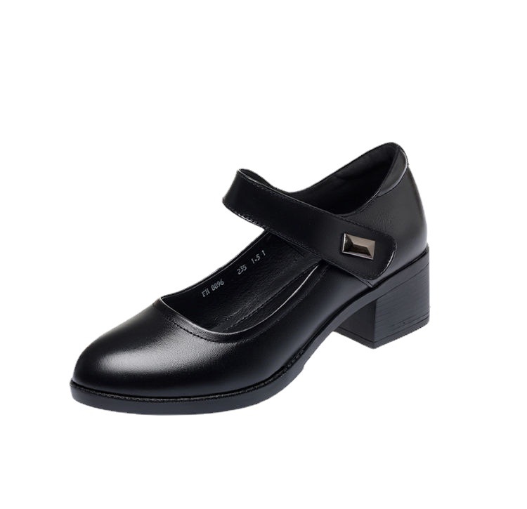 Mother Shoes Single-layer Shoes 2023 Spring and Summer Breathable Women's Shoes Thick Heeled Soft Sole Work Shoes Casual Comfortable Black Middle Heeled Shoes