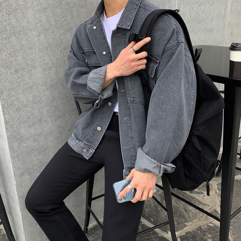 MYQ Denim coat men's spring and autumn Korean style trendy trendy handsome loose all-match lapel workwear jacket top