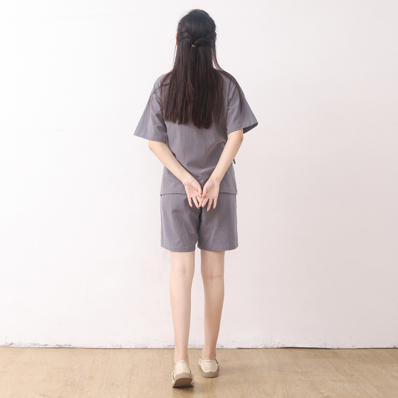 Lusu Cotton Linen Chinese-style Split Home Clothes Two-piece Set for Men and Women Couple Sweat Clothes Massage Clothes Absorbent