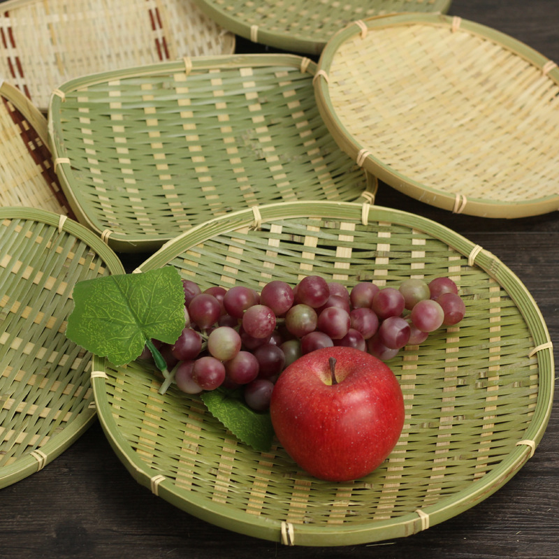 Bamboo Wraft Fruit Plate Bamboo Green Layer Bamboo Tray Handmade Special Bamboo Products Dinner Plate Small Dustpan Hotel Farmhouse Decoration