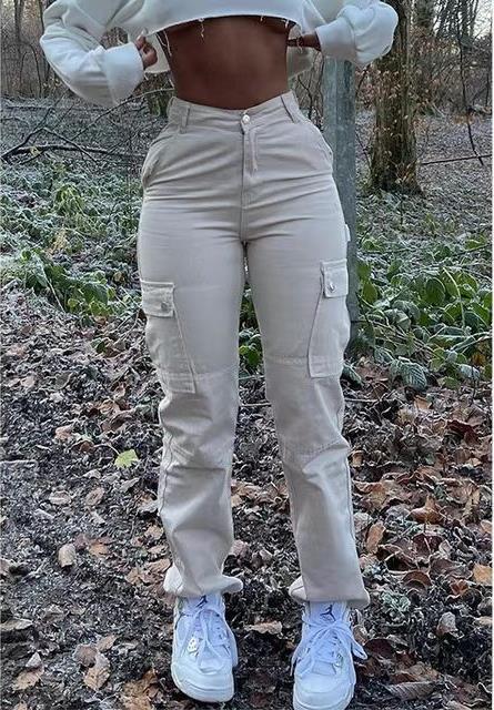 High-quality European and American cross-border new hip trousers high waist multi-pocket tooling fashion stretch trendy street fashion