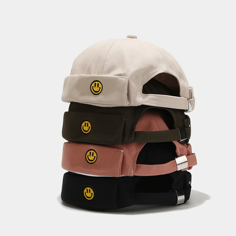 2025 New Small Smiley Embroidered Melon Hat Trendy Street Cotton Floor Hat Outdoor Casual Internet Red Hat for Men and Women