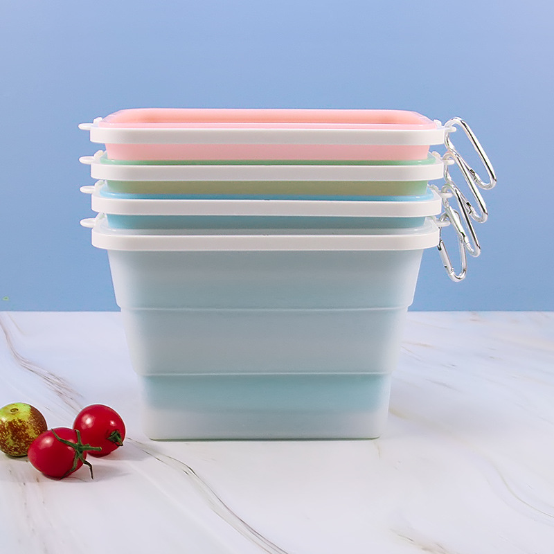 Spot Straight Hair Silicone Folding Lunch Box Food Grade Fresh-keeping Box Refrigerator Storage Box Microwave Heating Bowl Lunch Box