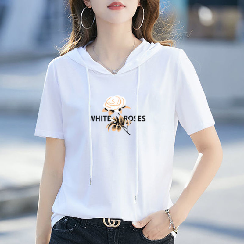 Wholesale price short sleeve T-shirt women's 2023 Summer new Korean version of loose casual ins top hooded sweater tide