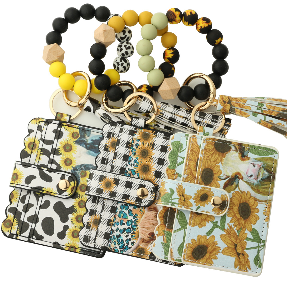 2023 New Silicone Bead Card Bag Western Style Cow Head Bag Silicone Bead Bracelet Card Bag Keychain Women's Wallet