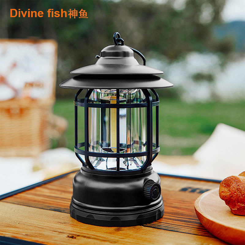 Outdoor camping light portable multi-functional portable LED camping light tent light Type-C rechargeable retro Lantern