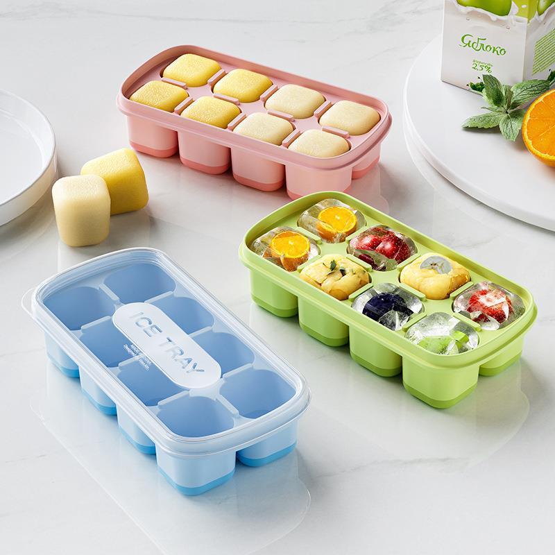 Household Ice Box with Lid Soft Bottom Small Ice Cube Box Simple Ice Box Frozen Ice Eight-grid Fruit Box Storage Box